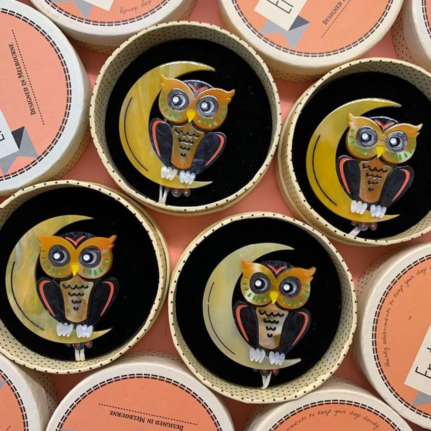 Erstwilder A Moon With View Owl Brooch^ Brooches