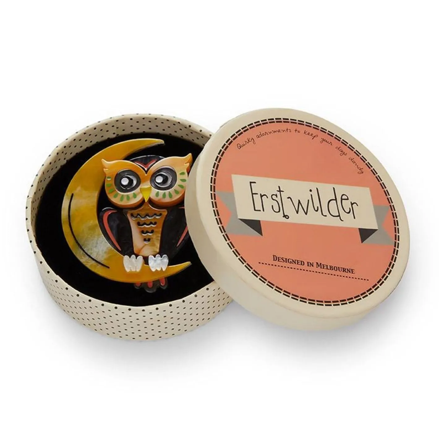 Erstwilder A Moon With View Owl Brooch^ Brooches