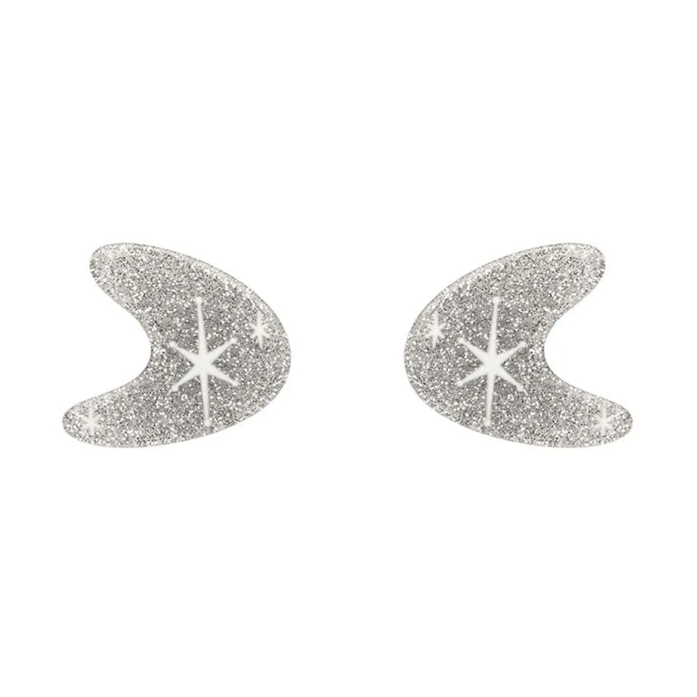 Erstwilder Atomic Boomerang Glitter Stud Earrings - Silver^ Essential Earrings