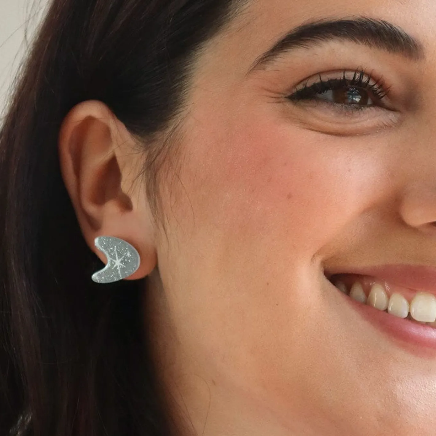Erstwilder Atomic Boomerang Glitter Stud Earrings - Silver^ Essential Earrings