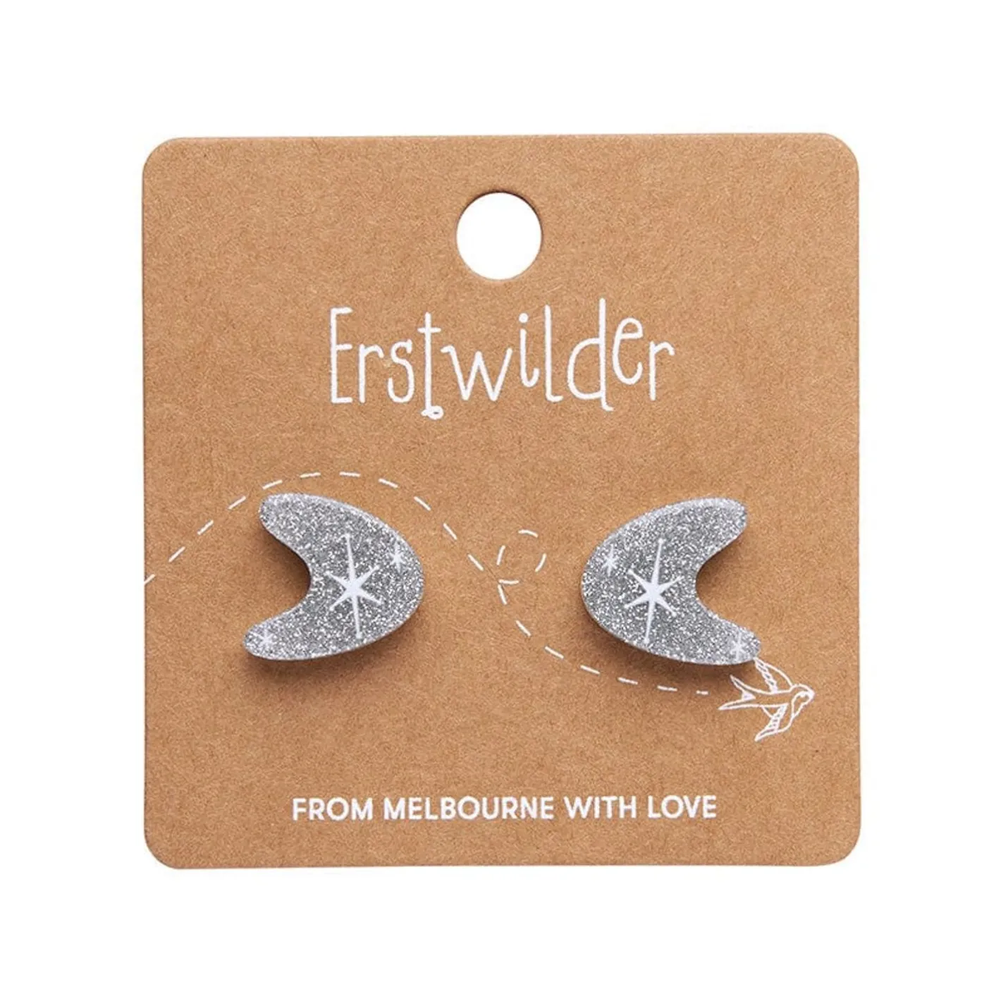 Erstwilder Atomic Boomerang Glitter Stud Earrings - Silver^ Essential Earrings