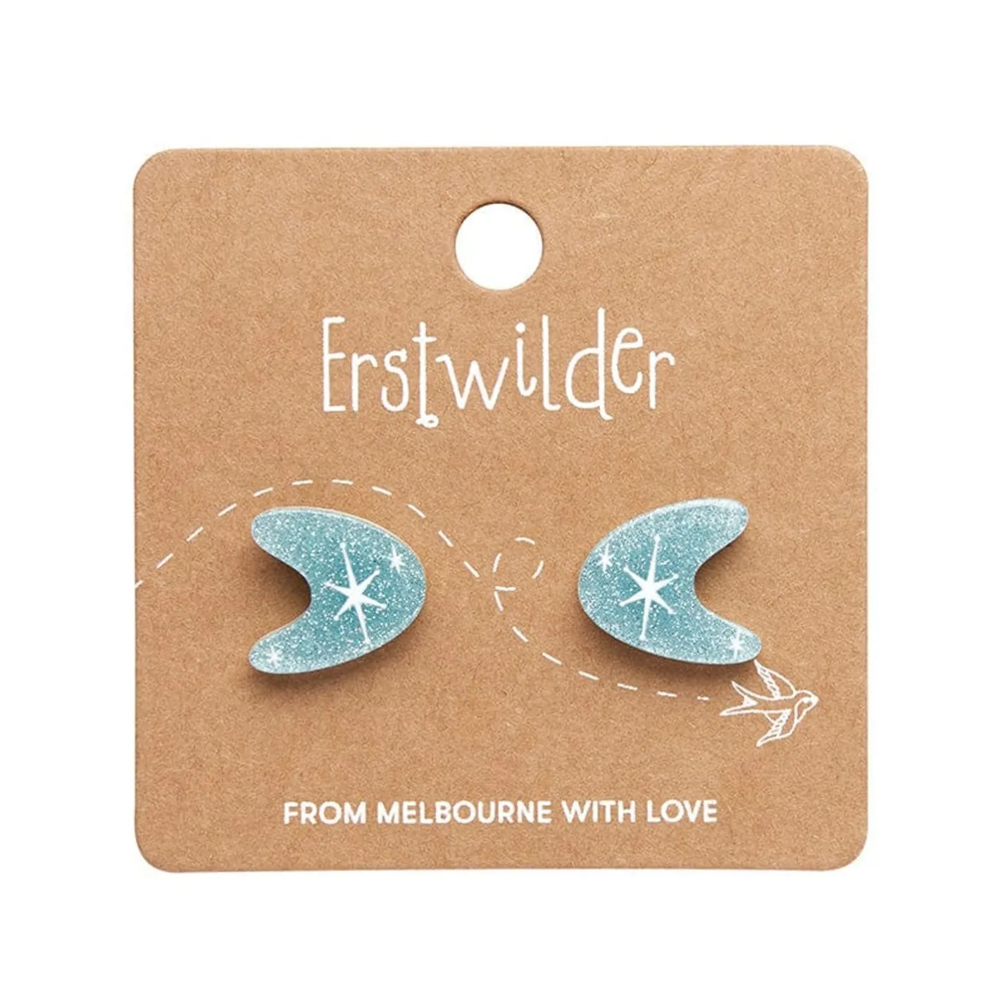 Erstwilder Atomic Boomerang Glitter Stud Earrings - Blue^ Essential Earrings