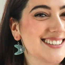 Erstwilder Atomic Boomerang Glitter Drop Earrings - Blue^ Essential Earrings