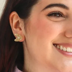 Erstwilder Atomic Boomerang Glitter Stud Earrings - Gold^ Essential Earrings