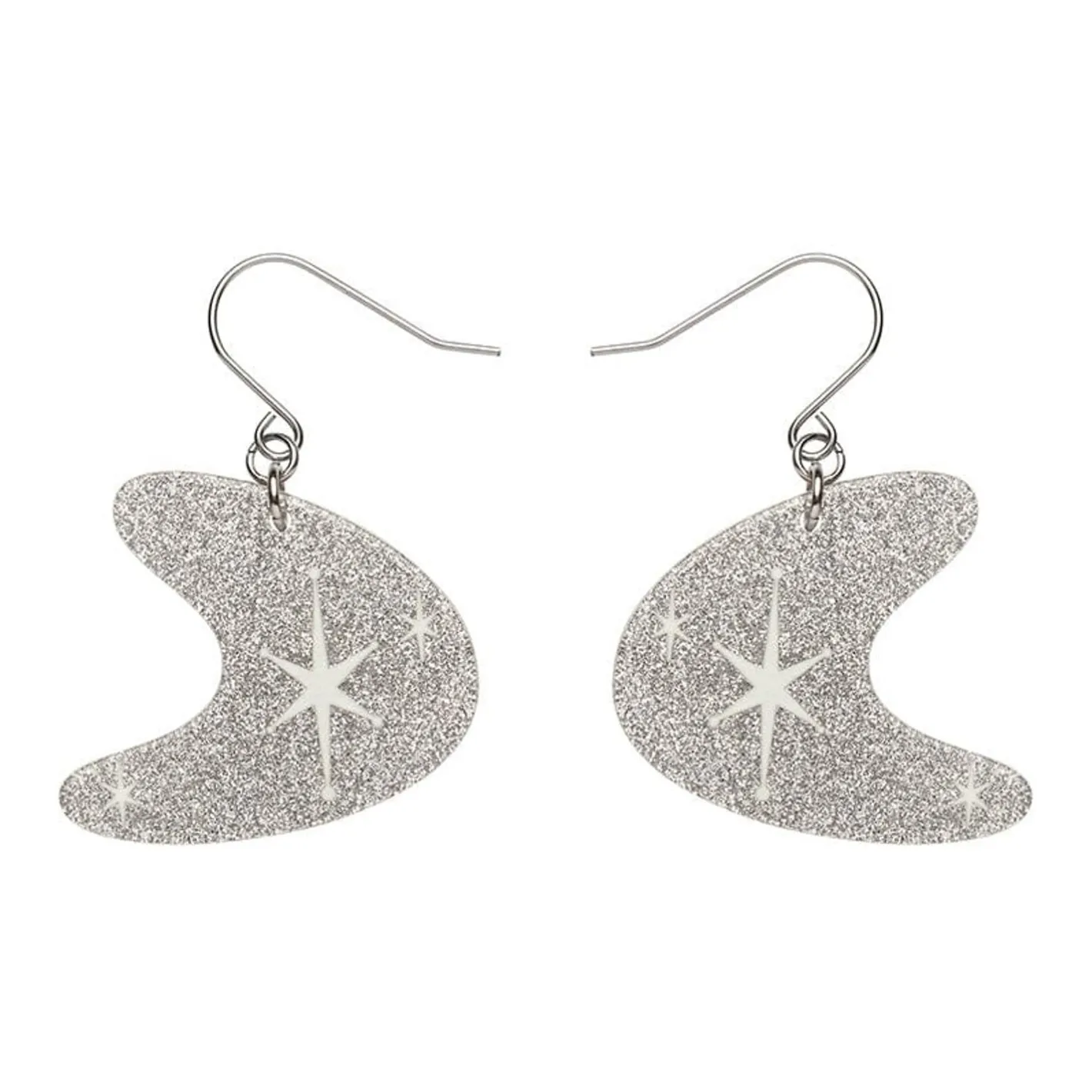 Erstwilder Atomic Boomerang Glitter Drop Earrings - Silver^ Essential Earrings