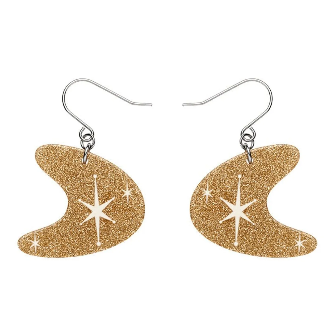Erstwilder Atomic Boomerang Glitter Drop Earrings - Gold^ Essential Earrings