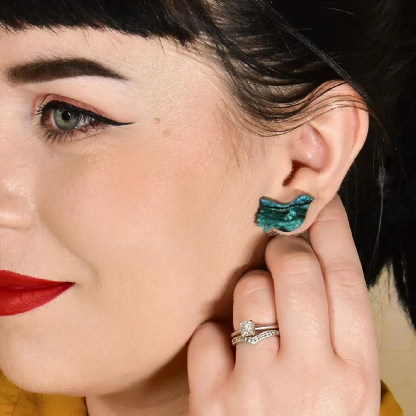 Erstwilder Bird Ripple Glitter Resin Stud Earrings - Green^ Essential Earrings