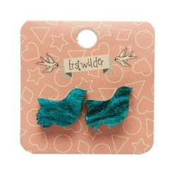 Erstwilder Bird Ripple Glitter Resin Stud Earrings - Green^ Essential Earrings