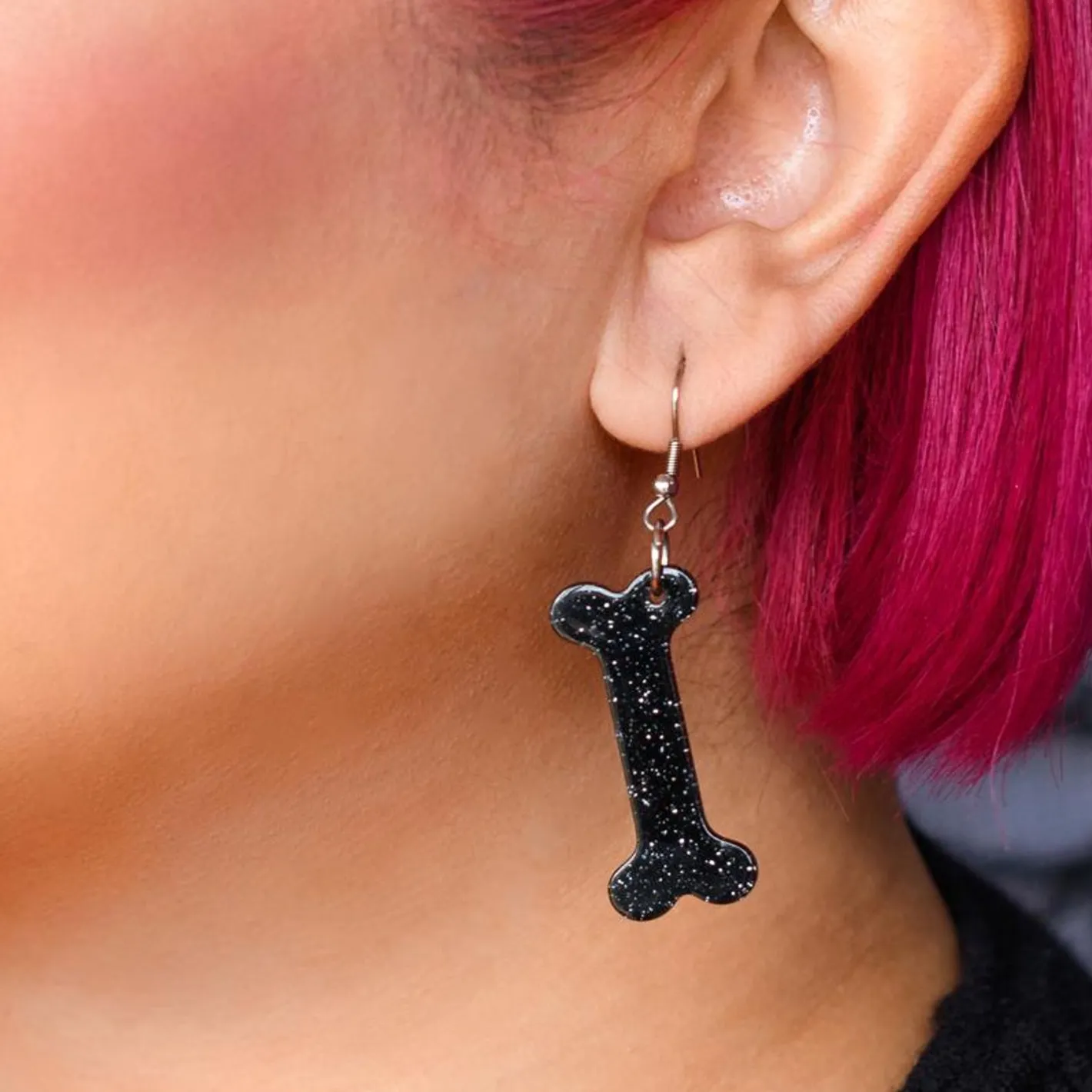Erstwilder Bones Glitter Resin Drop Earrings - Black^ Essential Earrings