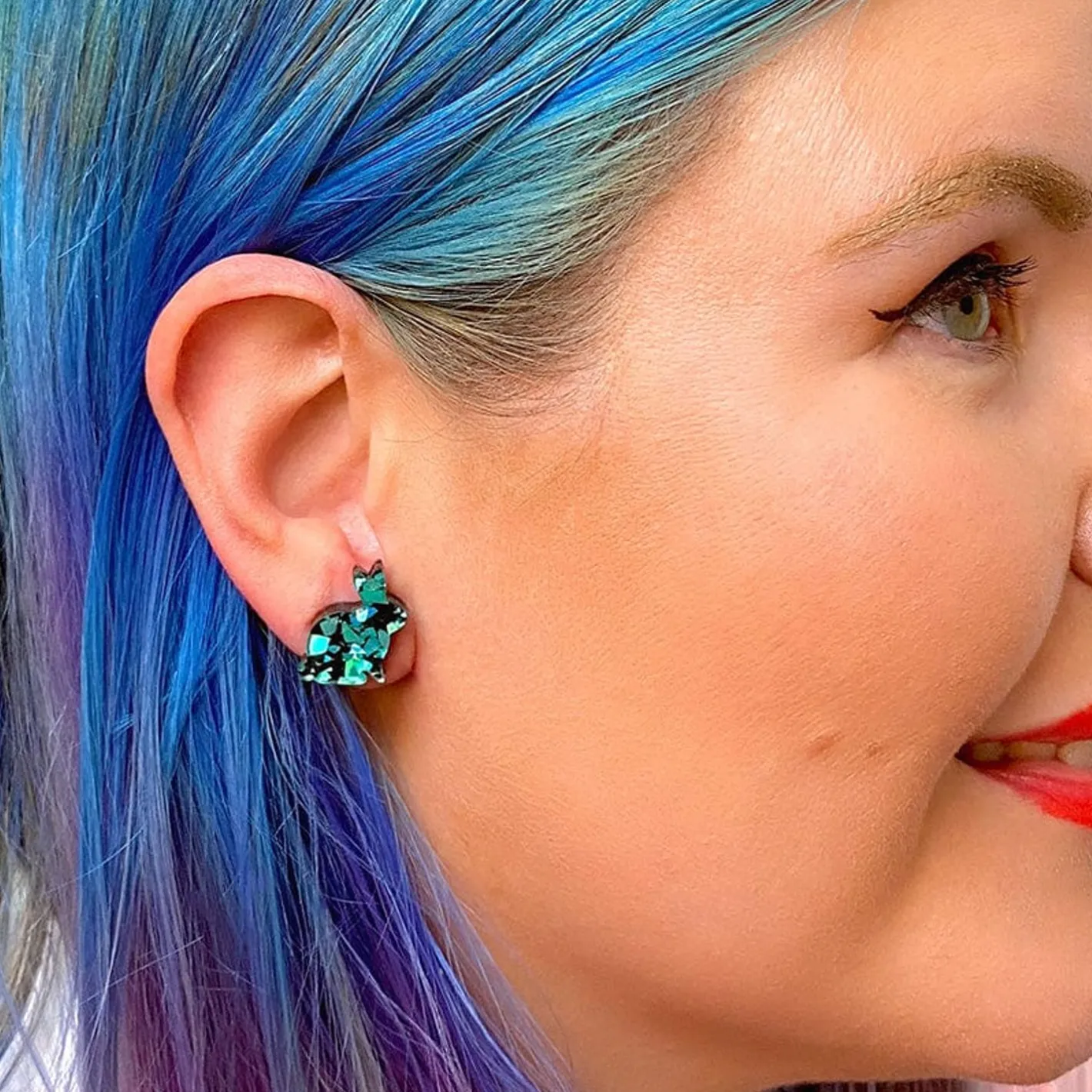 Erstwilder Bunny Chunky Glitter Resin Stud Earrings - Green^ Essential Earrings
