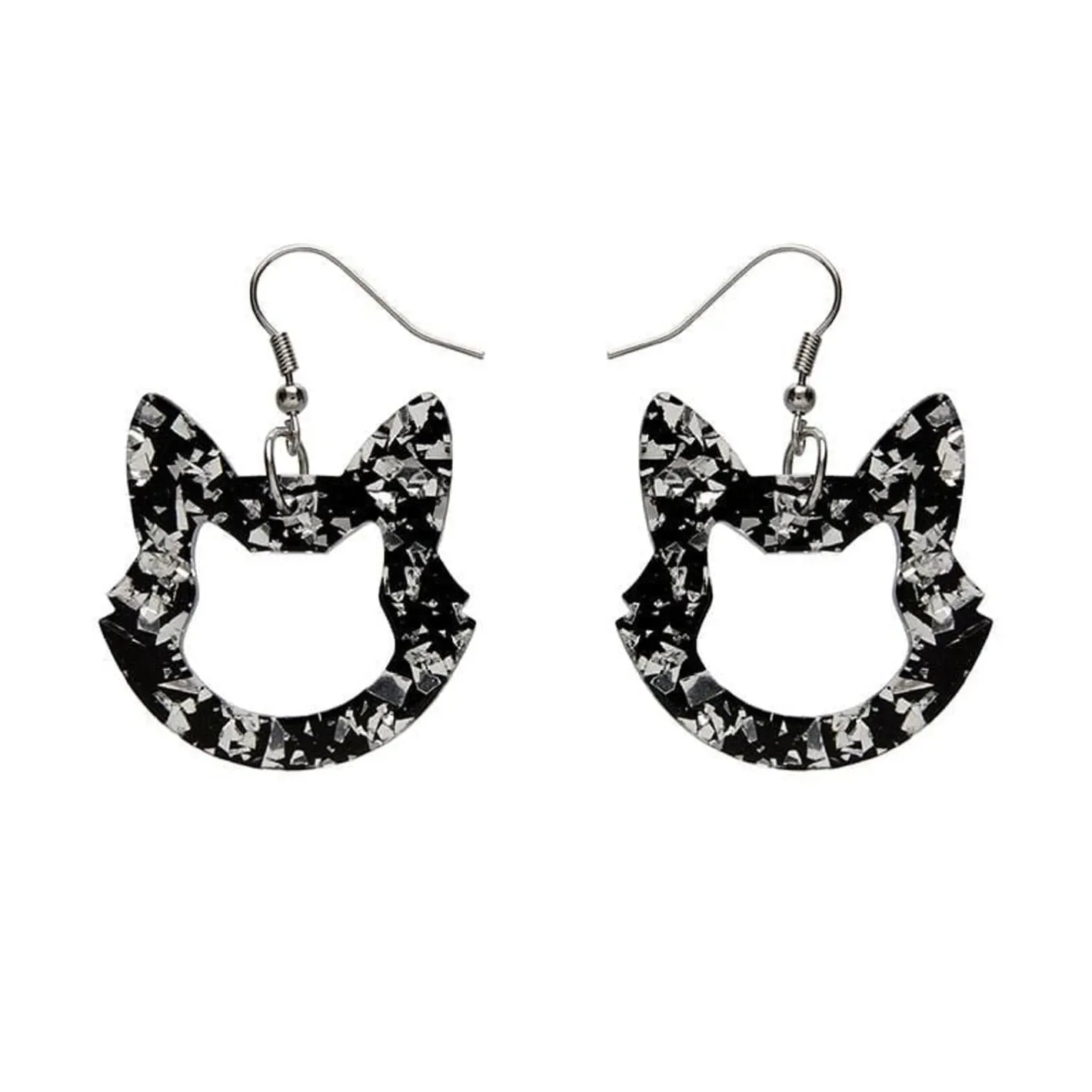 Erstwilder Cat Head Chunky Glitter Resin Drop Earrings - Silver^ Essential Earrings