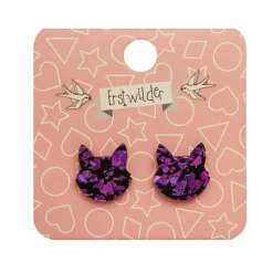 Erstwilder Cat Head Chunky Glitter Resin Stud Earrings - Purple^ Essential Earrings