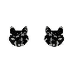 Erstwilder Cat Head Chunky Glitter Resin Stud Earrings - Silver^ Essential Earrings