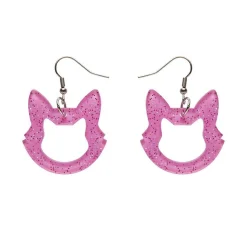 Erstwilder Cat Head Glitter Resin Drop Earrings - Pink^ Essential Earrings
