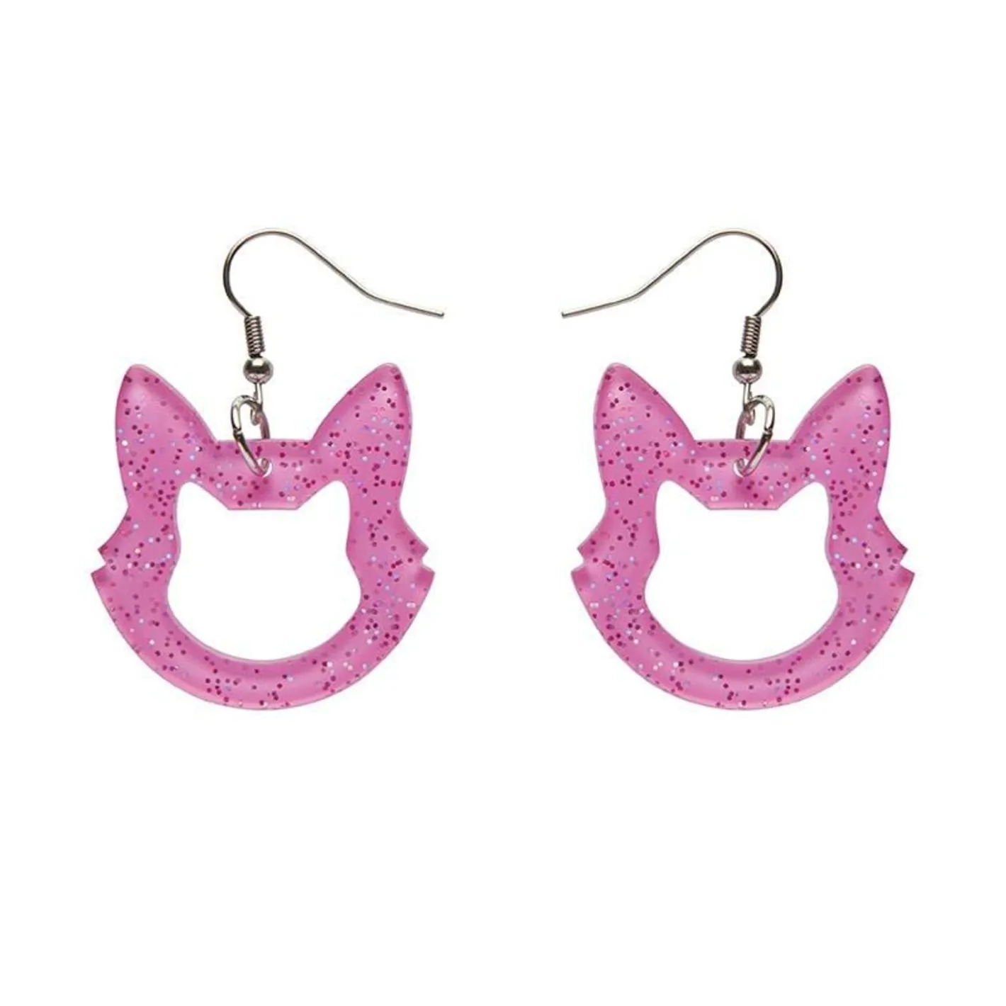 Erstwilder Cat Head Glitter Resin Drop Earrings - Pink^ Essential Earrings