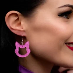 Erstwilder Cat Head Glitter Resin Drop Earrings - Pink^ Essential Earrings