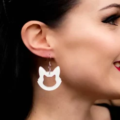 Erstwilder Cat Head Glitter Resin Drop Earrings - White^ Essential Earrings