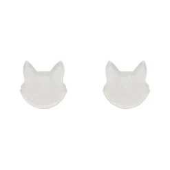 Erstwilder Cat Head Glitter Resin Stud Earrings - White^ Essential Earrings
