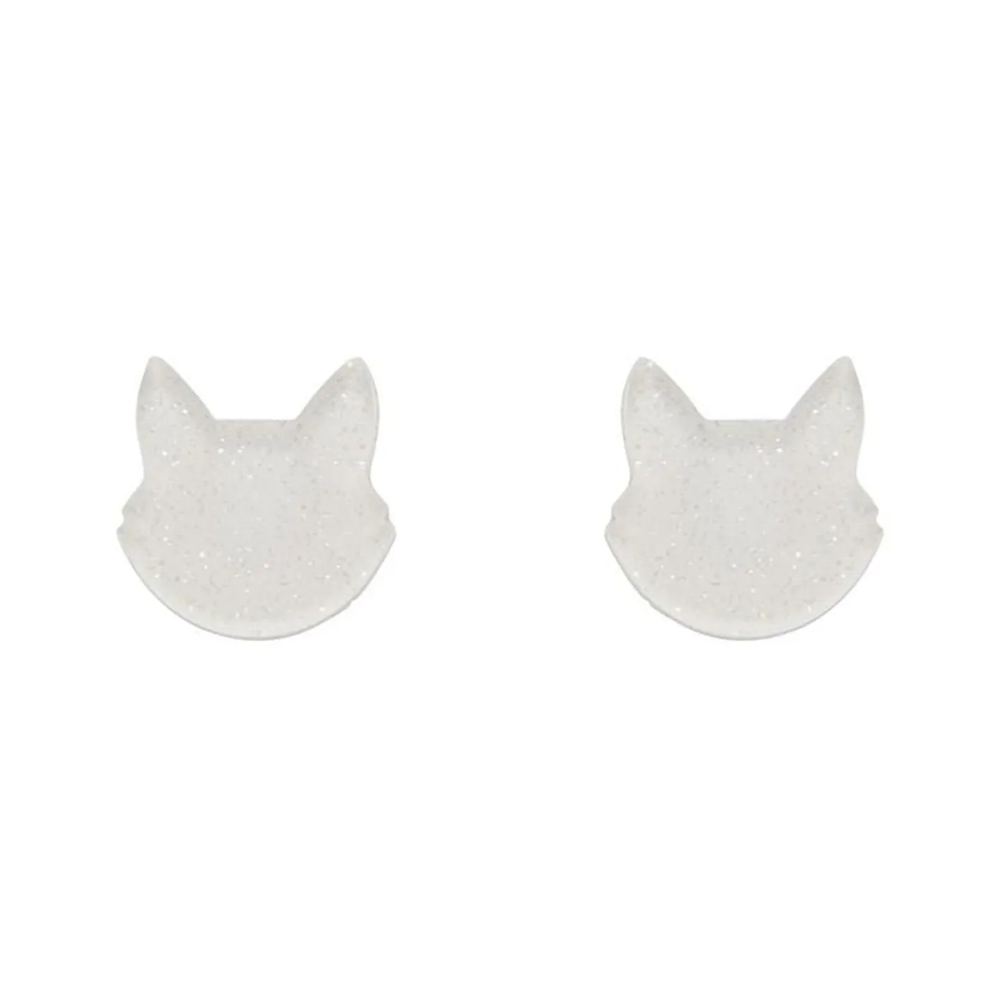 Erstwilder Cat Head Glitter Resin Stud Earrings - White^ Essential Earrings