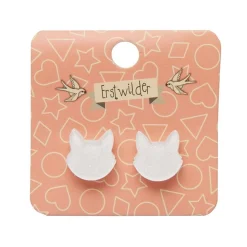 Erstwilder Cat Head Glitter Resin Stud Earrings - White^ Essential Earrings