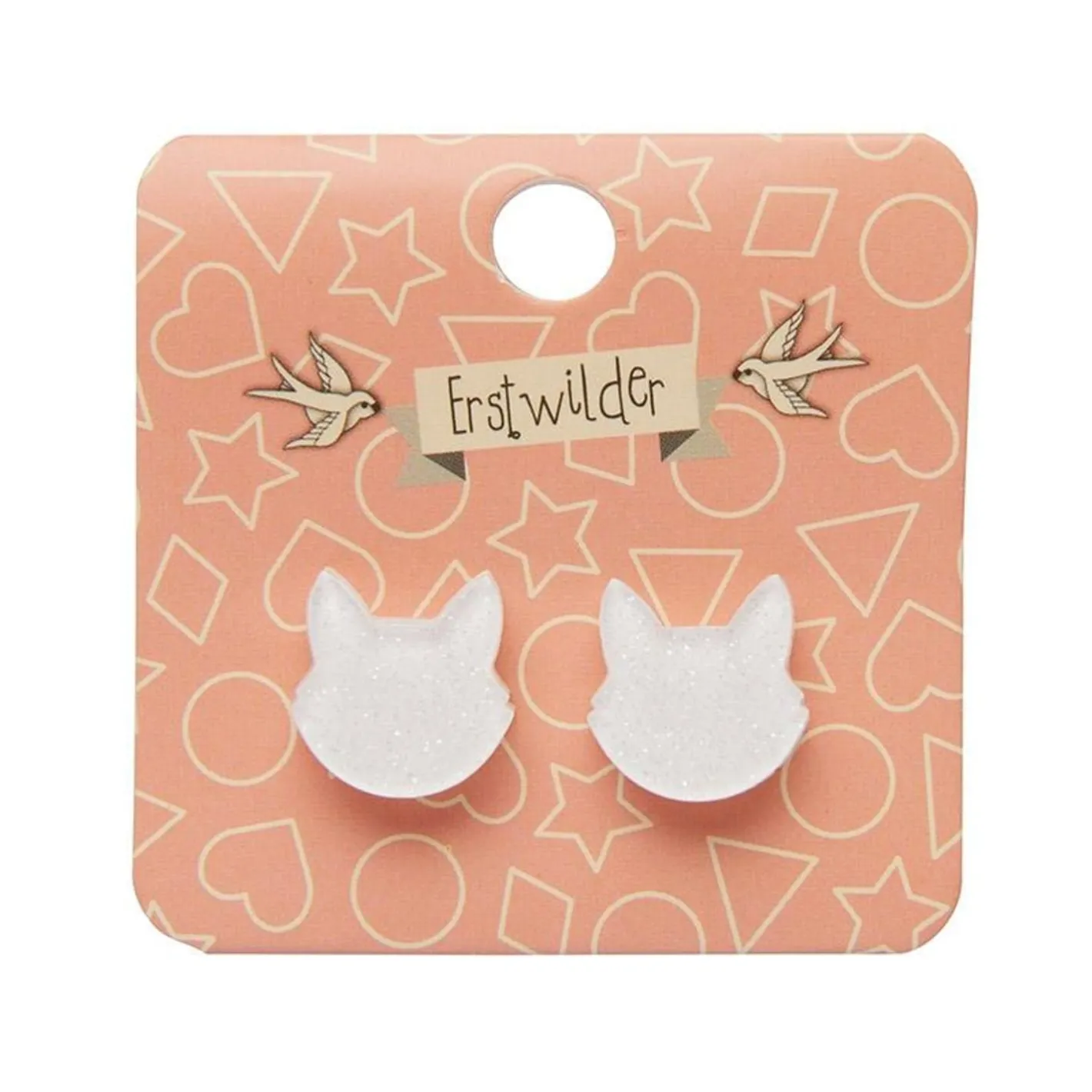 Erstwilder Cat Head Glitter Resin Stud Earrings - White^ Essential Earrings