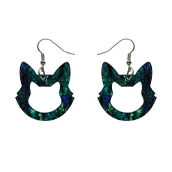 Erstwilder Cat Head Lava Resin Drop Earrings - Green^ Essential Earrings