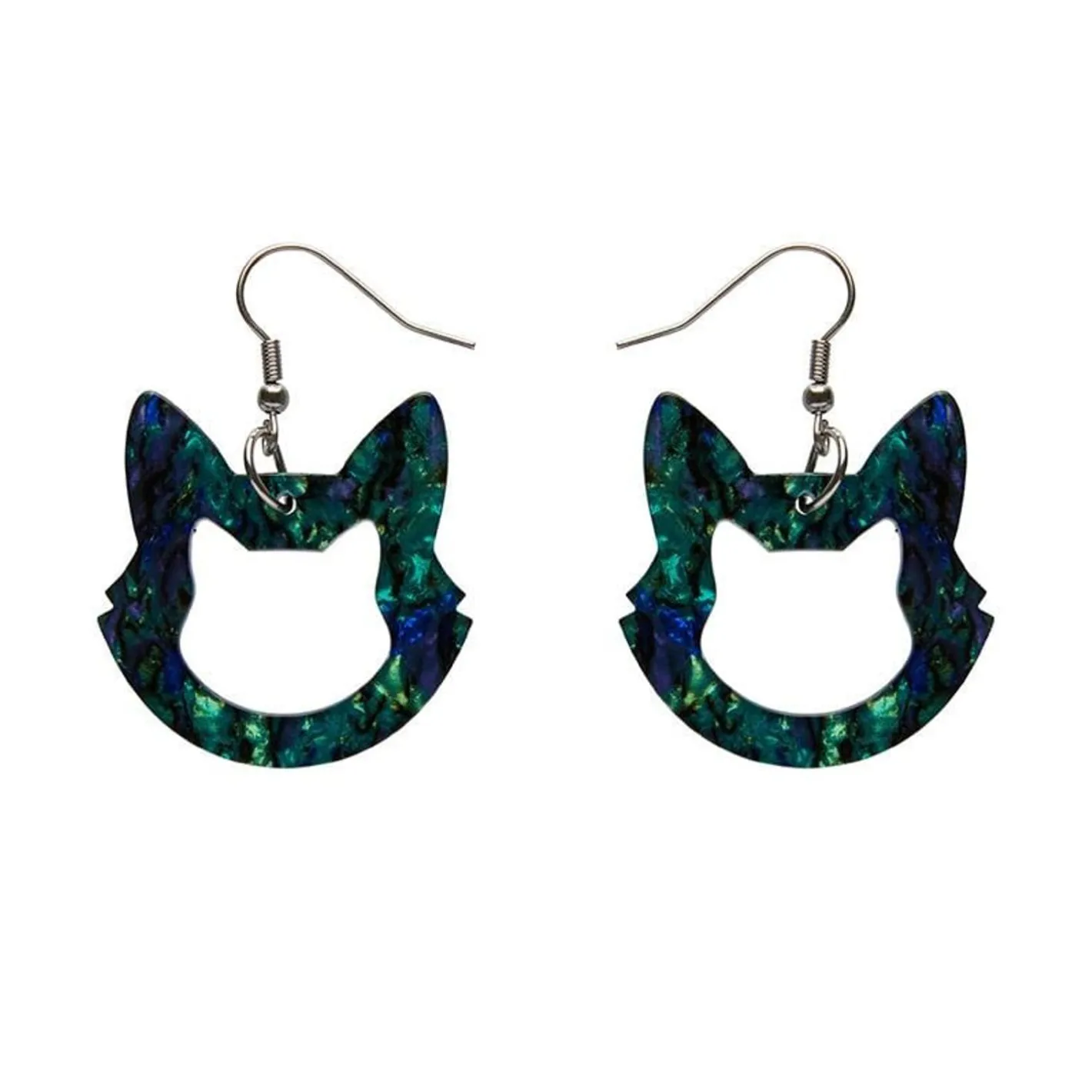 Erstwilder Cat Head Lava Resin Drop Earrings - Green^ Essential Earrings