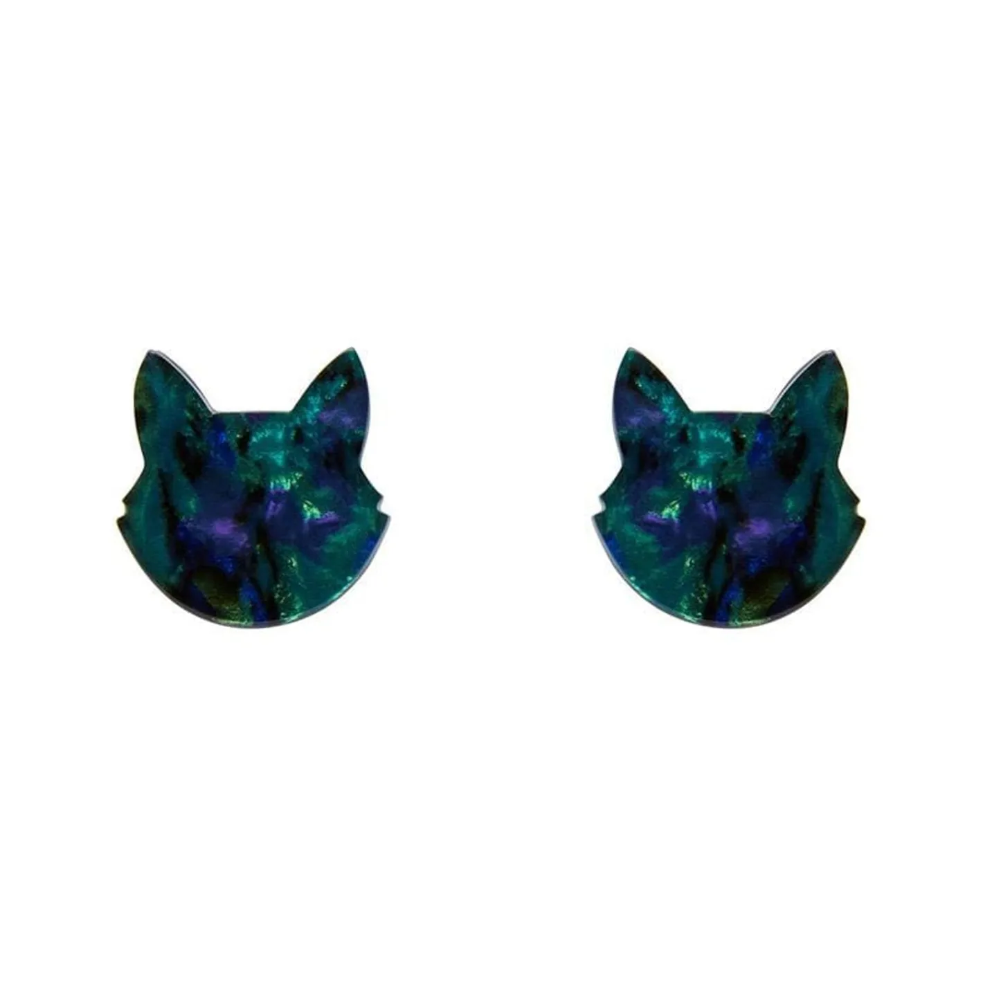 Erstwilder Cat Head Lava Resin Stud Earrings - Green^ Essential Earrings