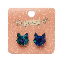 Erstwilder Cat Head Lava Resin Stud Earrings - Green^ Essential Earrings
