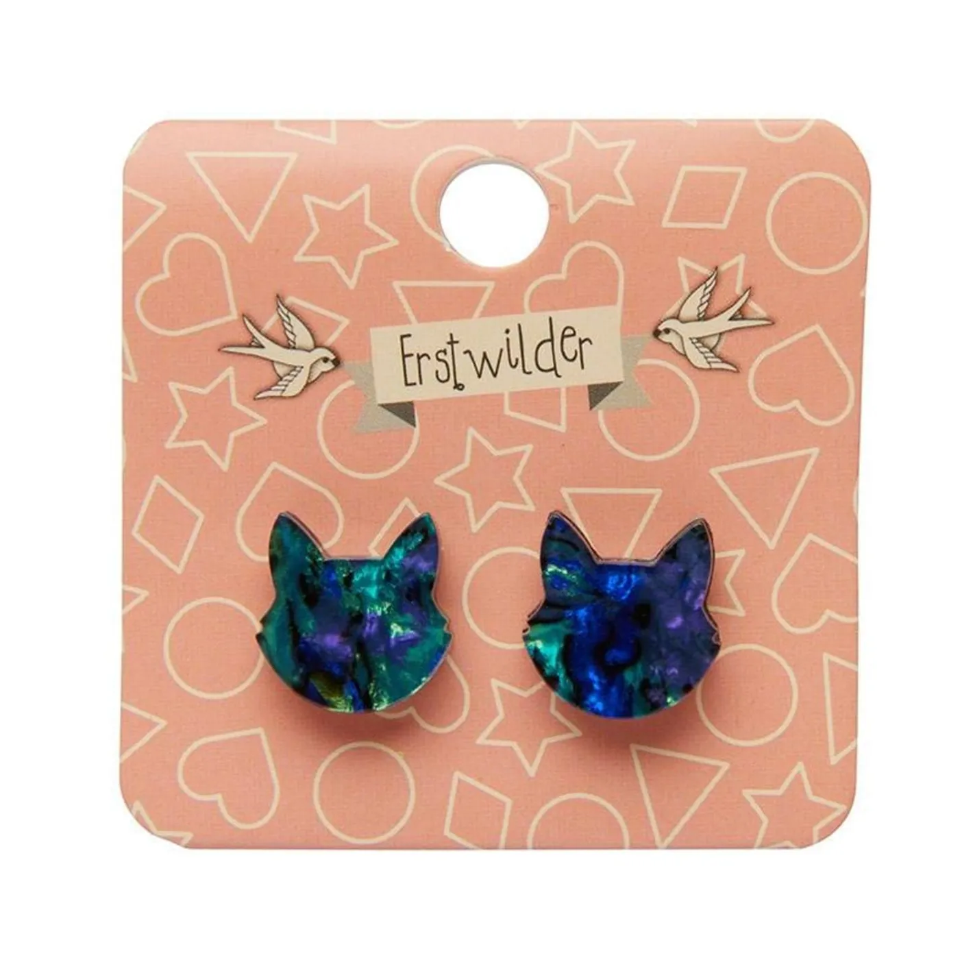 Erstwilder Cat Head Lava Resin Stud Earrings - Green^ Essential Earrings