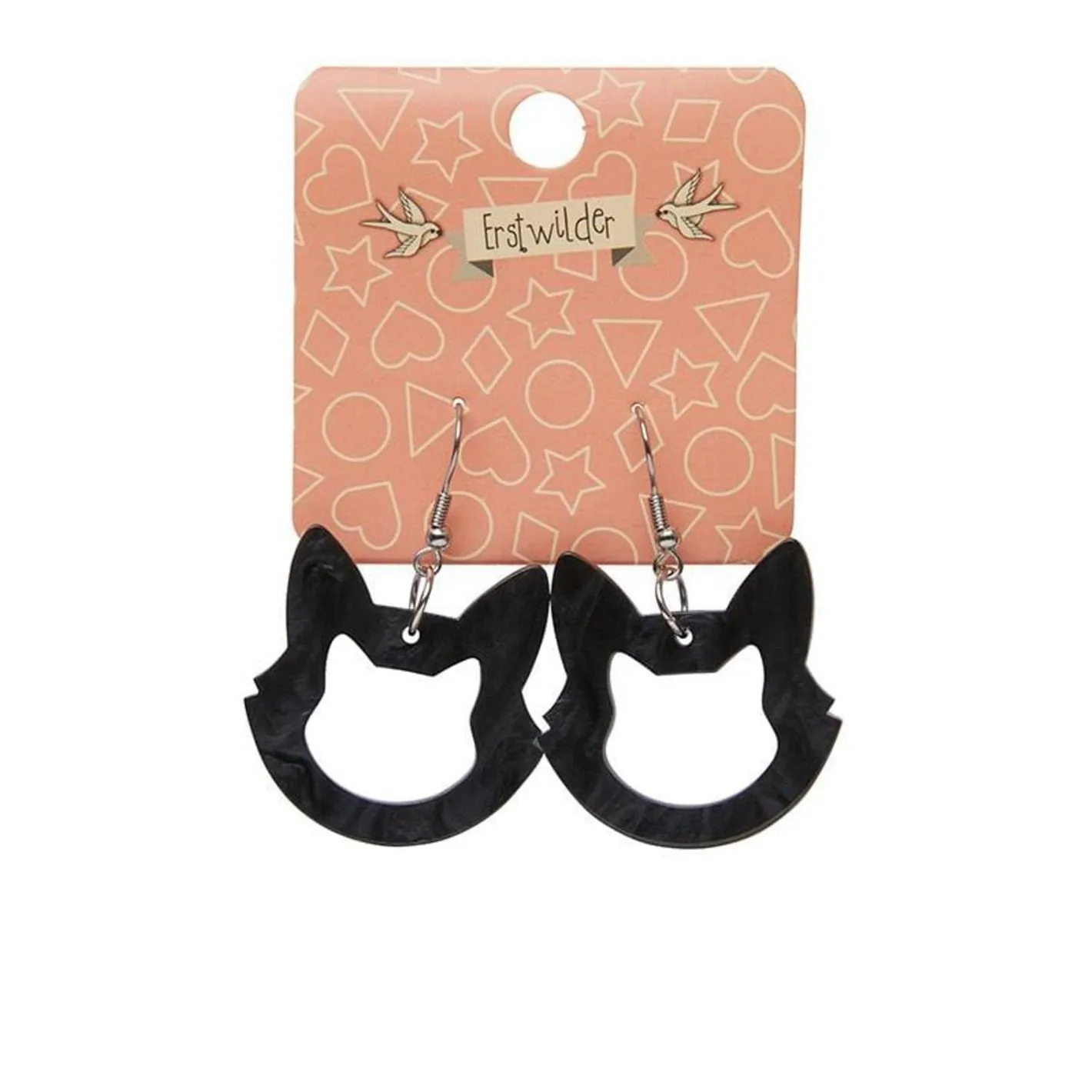 Erstwilder Cat Head Ripple Resin Drop Earrings - Black^ Essential Earrings