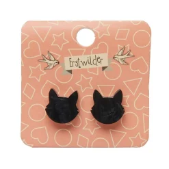 Erstwilder Cat Head Ripple Resin Stud Earrings - Black^ Essential Earrings