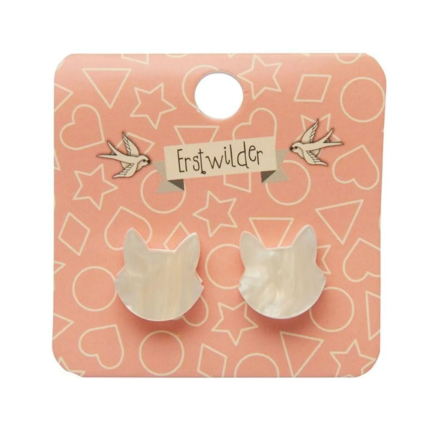 Erstwilder Cat Head Ripple Resin Stud Earrings - White^ Essential Earrings