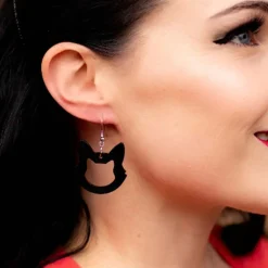 Erstwilder Cat Head Solid Resin Drop Earrings - Black^ Essential Earrings