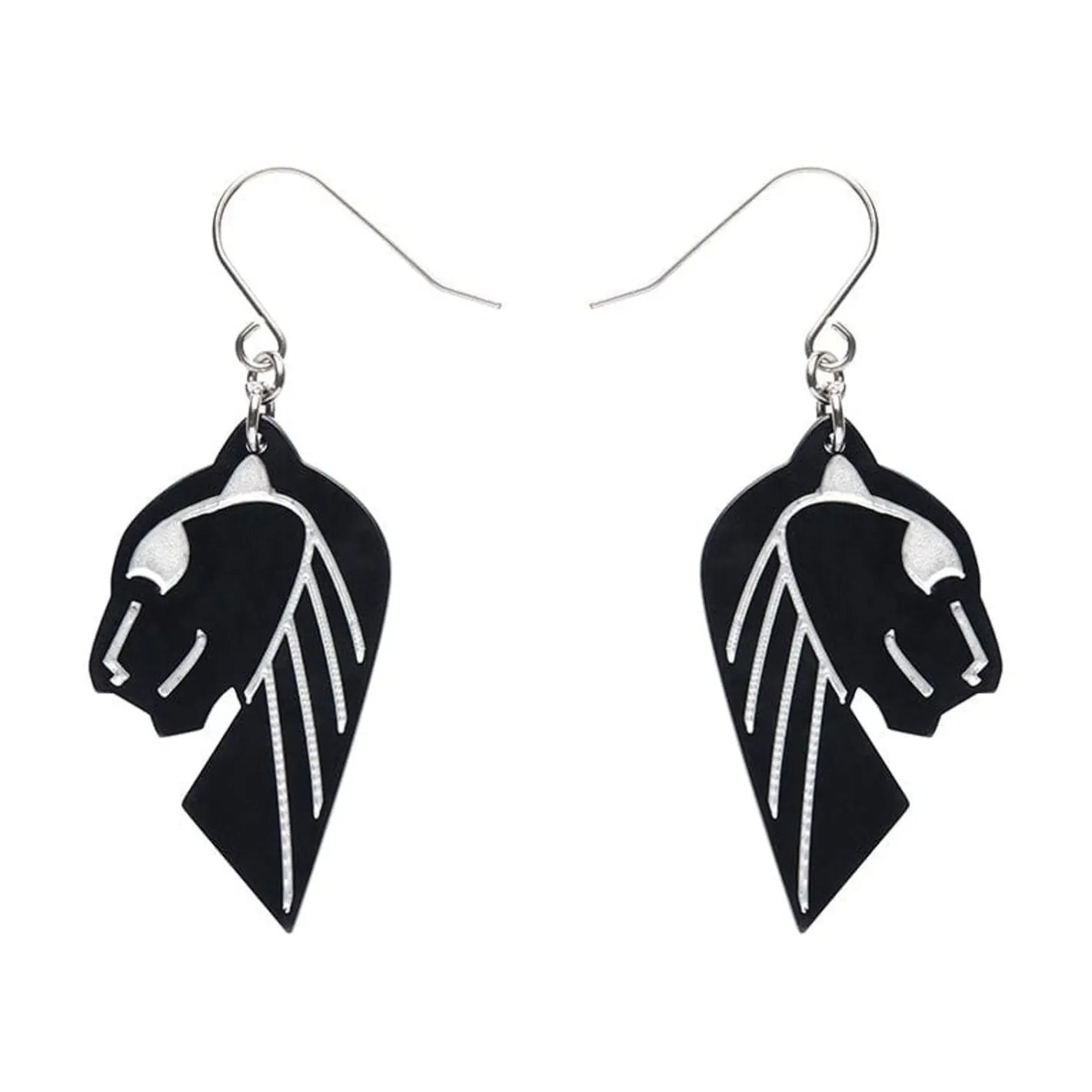 Erstwilder Jaguar Solid Black Resin Drop Earrings - Silver^ Essential Earrings
