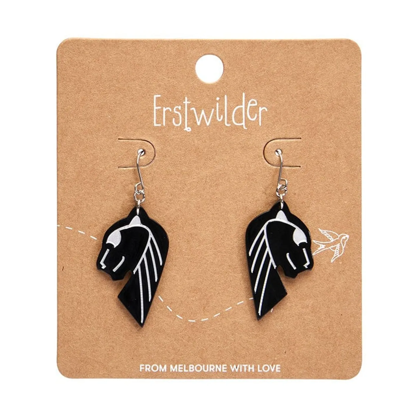 Erstwilder Jaguar Solid Black Resin Drop Earrings - Silver^ Essential Earrings