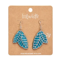 Erstwilder Leaf Textured Emerald Resin Drop Earrings - Silver^ Essential Earrings