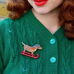 Erstwilder Little Red The Puppy Sled Brooch^ Brooches
