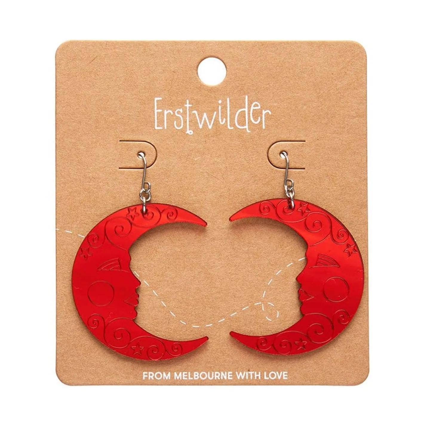 Erstwilder Moon Mirror Drop Earrings - Red^ Essential Earrings