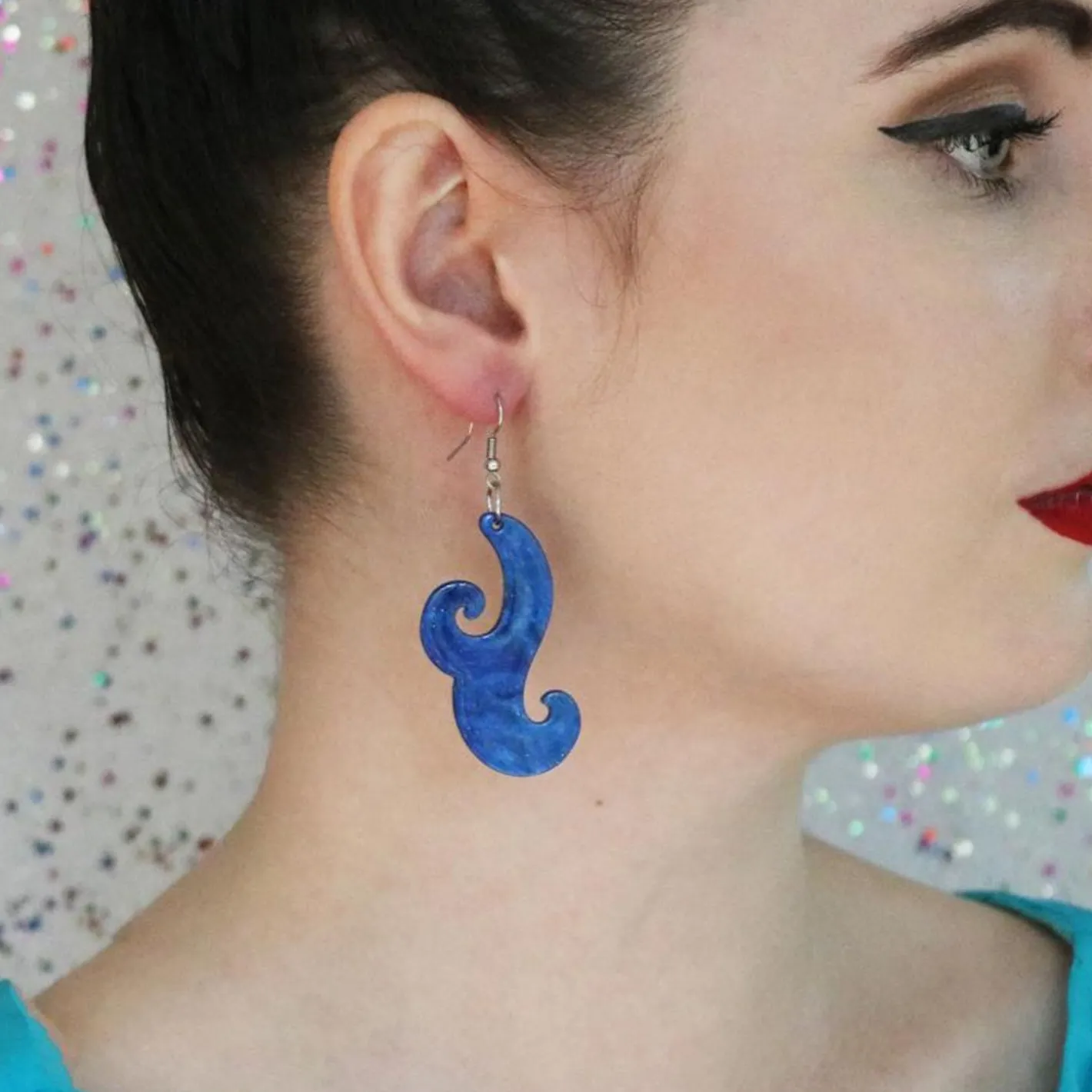 Erstwilder Nouveau Ripple Glitter Resin Drop Earrings - Dark Blue^ Essential Earrings