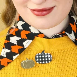 Erstwilder Pumpkin Patch Mini Brooch Set - Gold & Black Gingham^ Brooches