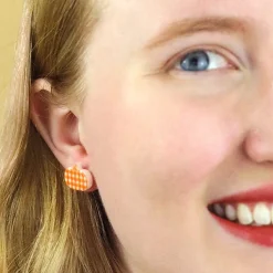 Erstwilder Pumpkin Patch Stud Earrings Set - Orange & Orange Gingham^ Essential Earrings