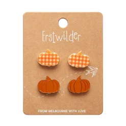 Erstwilder Pumpkin Patch Stud Earrings Set - Orange & Orange Gingham^ Essential Earrings