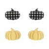 Erstwilder Pumpkin Patch Stud Earrings Set - Gold & Black Gingham^ Essential Earrings