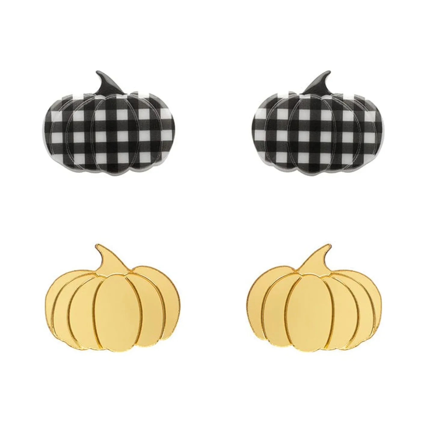 Erstwilder Pumpkin Patch Stud Earrings Set - Gold & Black Gingham^ Essential Earrings