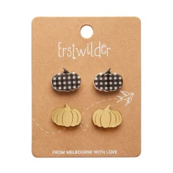 Erstwilder Pumpkin Patch Stud Earrings Set - Gold & Black Gingham^ Essential Earrings