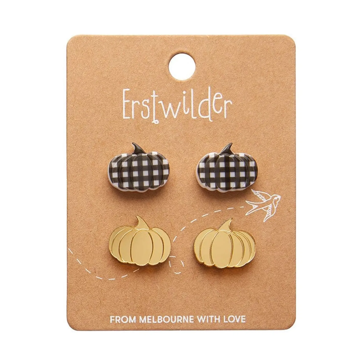 Erstwilder Pumpkin Patch Stud Earrings Set - Gold & Black Gingham^ Essential Earrings