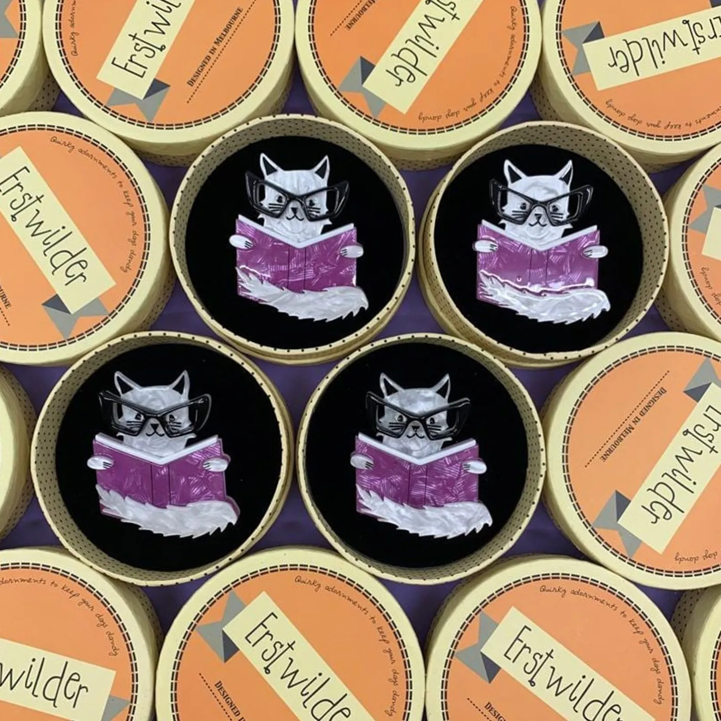 Erstwilder Puss In Books Brooch^ Brooches