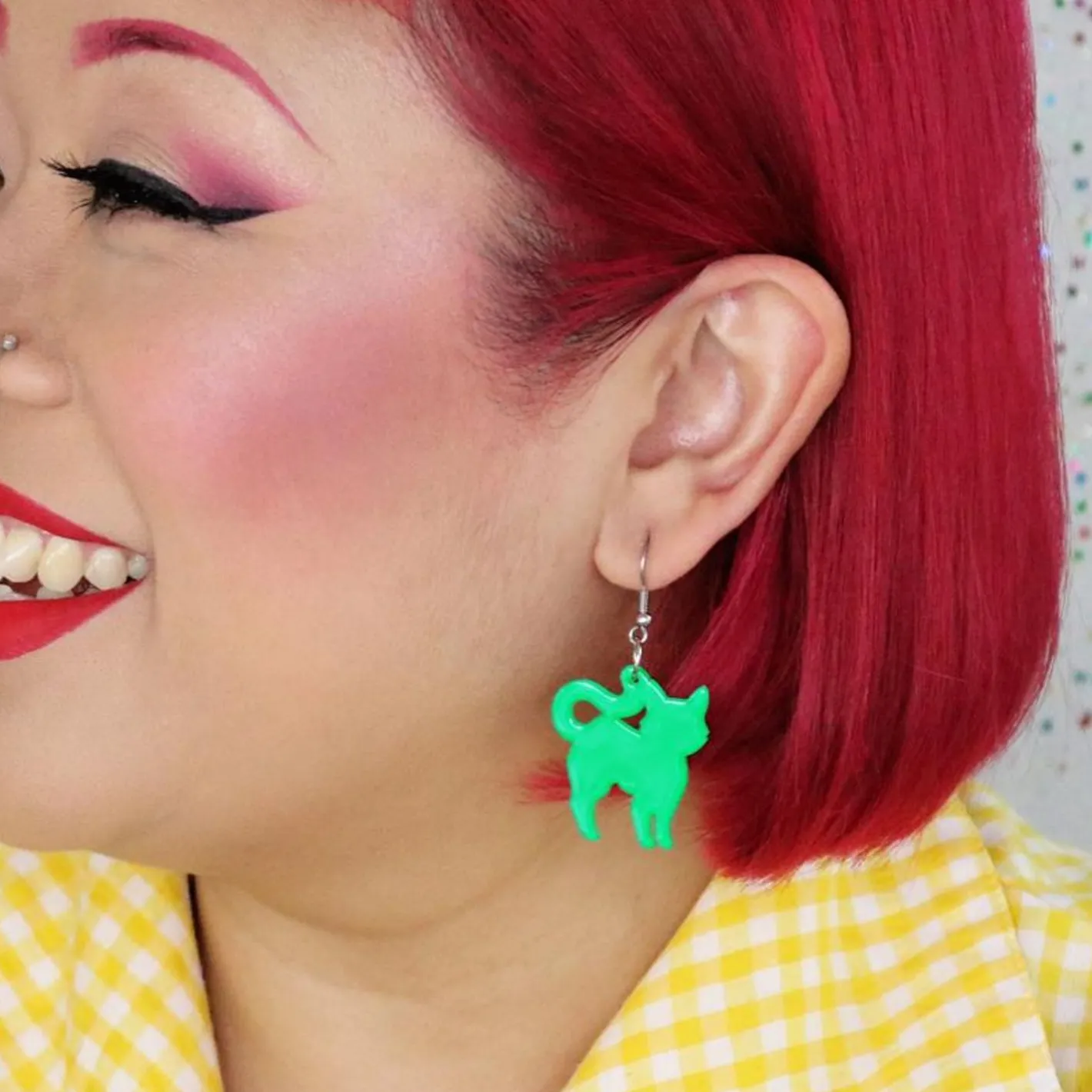 Erstwilder Pussy Cat Bubble Resin Drop Earrings - Green^ Essential Earrings