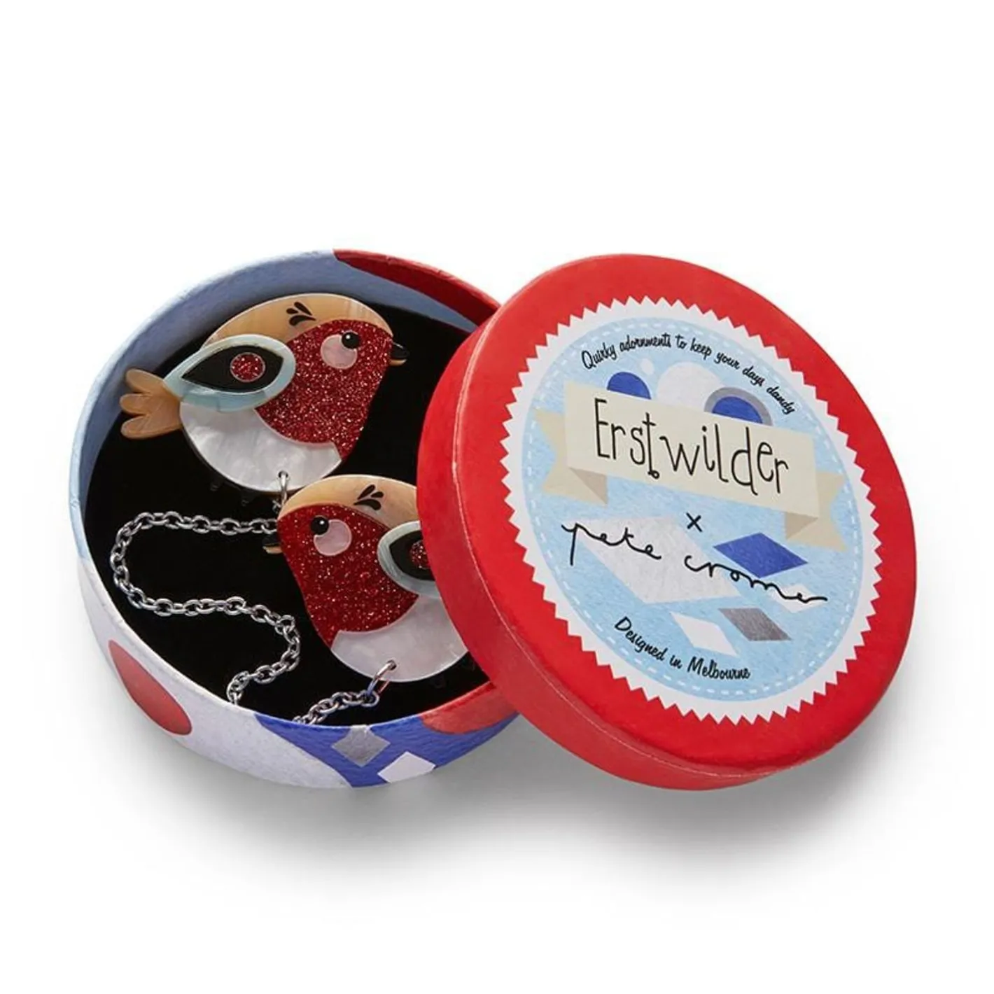 Erstwilder Red Robbin Cardigan Clips^ Brooches